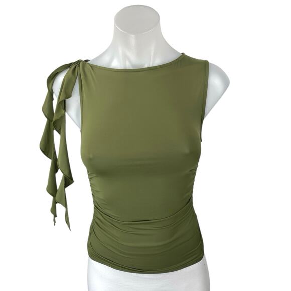 Lioness Tops - Lioness Green Sleeveless Fringe Boat Neck Cami Camisole Blouse Tank Top Size XXS